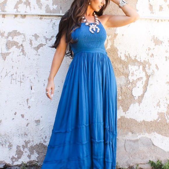 HP🎉L&B blue light-gauze-feel tiered maxi dress - Picture 3 of 5
